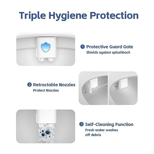 Bidet Attachment for Toilet, Self-Cleaning Dual Retractable Nozzles Bidet, Non-Electric Adjustable Water Pressure for Hygienic Rear & Feminine Wash, Easy Installation Ultra-Slim (White)