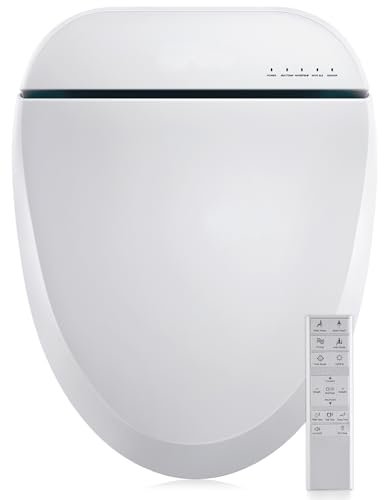 Bidet Toilet Seat, Smart Unlimited Warm Water, Electronic Heated Toilet Seat with Remote Control, Turbo Wash, Dryer, Rear and Front Wash, Slow Closes, Night Light, White, 102S-W