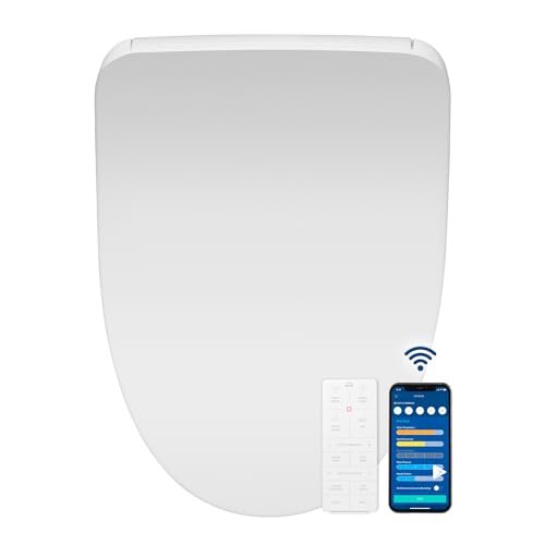 Bio Bidet BB1200 Smart Bidet Toilet Seat with App-Enabled Controls for iOs & Android, Warm Water with Air Dryer, Heated Seat with Slow Close Lid, Remote Control, Elongated, White