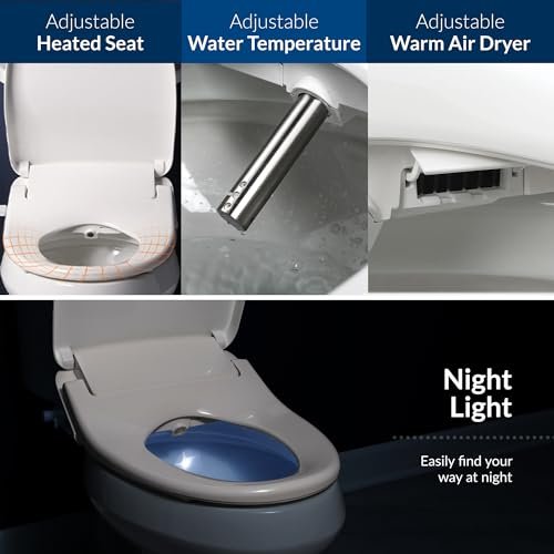 Bio Bidet BB1200 Smart Bidet Toilet Seat with App-Enabled Controls for iOs & Android, Warm Water with Air Dryer, Heated Seat with Slow Close Lid, Remote Control, Elongated, White