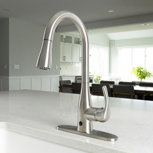 Bio Bidet FLOW Touchless Kitchen Faucet with Pull Down Sprayer, Low Single Handle, Brushed Nickel