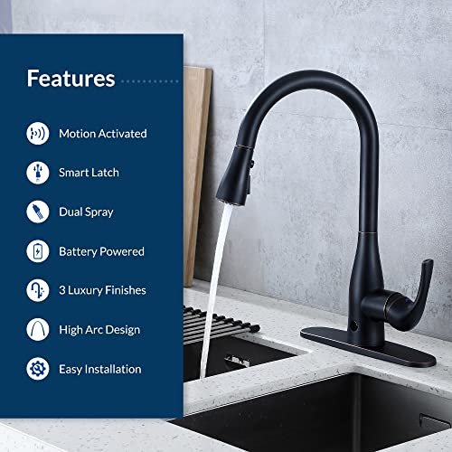 Bio Bidet FLOW Touchless Kitchen Faucet with Pull Down Sprayer, Low Single Handle, Brushed Nickel