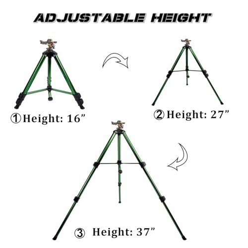 Biswing Impact Sprinkler Head on Tripod Base, Heavy Duty Lawn Sprinklers, 360 Degree Large Area Irrigation, Brass Sprinkler Nozzle & Solid Alloy Metal Extension Legs Flip Locks, 2 Pack