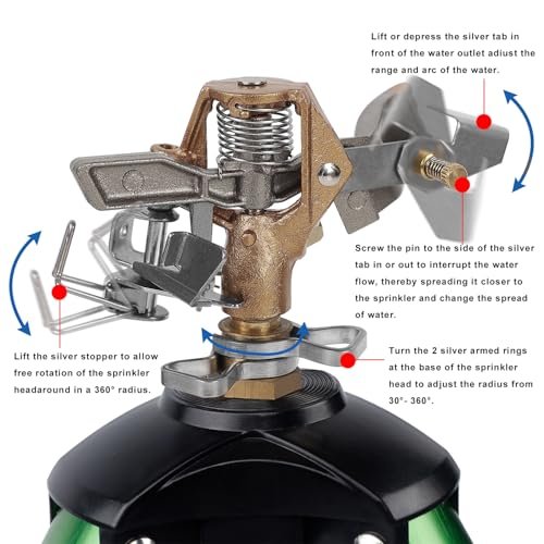 Biswing Impact Sprinkler Head on Tripod Base, Heavy Duty Lawn Sprinklers, 360 Degree Large Area Irrigation, Brass Sprinkler Nozzle & Solid Alloy Metal Extension Legs Flip Locks, 2 Pack