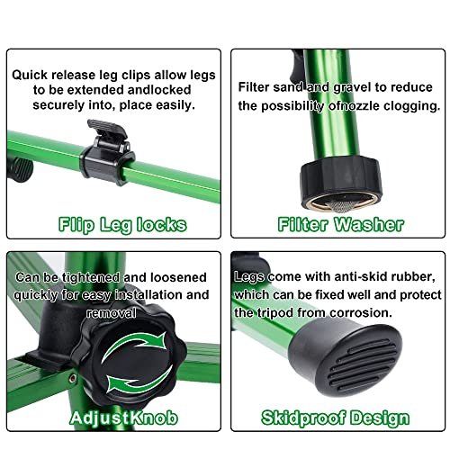 Biswing Impact Sprinkler Head on Tripod Base, Heavy Duty Lawn Sprinklers, 360 Degree Large Area Irrigation, Brass Sprinkler Nozzle & Solid Alloy Metal Extension Legs Flip Locks, 2 Pack