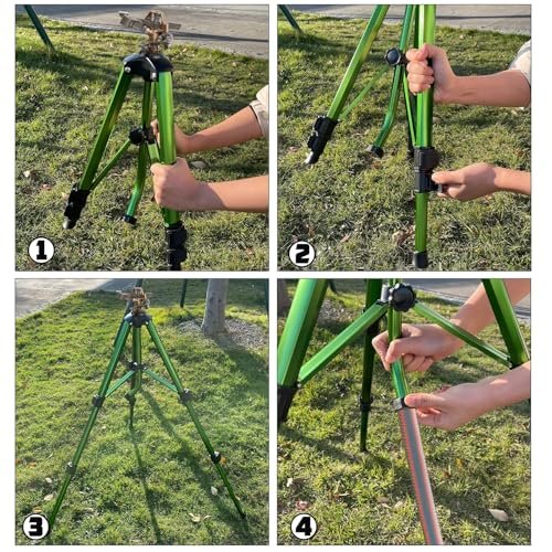 Biswing Impact Sprinkler Head on Tripod Base, Heavy Duty Lawn Sprinklers, 360 Degree Large Area Irrigation, Brass Sprinkler Nozzle & Solid Alloy Metal Extension Legs Flip Locks, 2 Pack