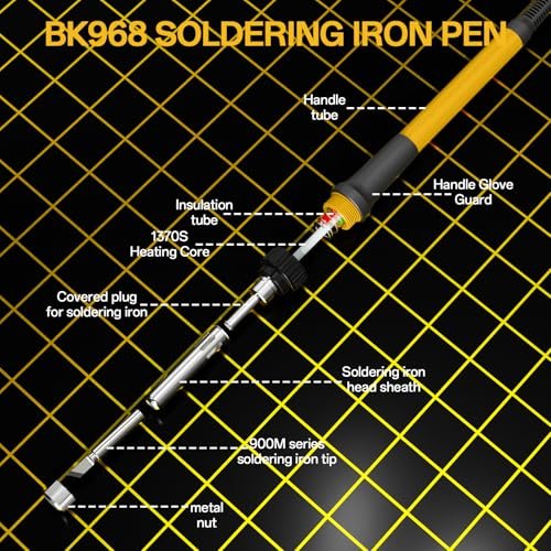 BK968 Soldering Station, 90W Soldering Station kit with 5 Soldering Iron Tip,Integrated Ceramic Heating Core, Temperature Range 392℉~896,Automatic Sleep Mode