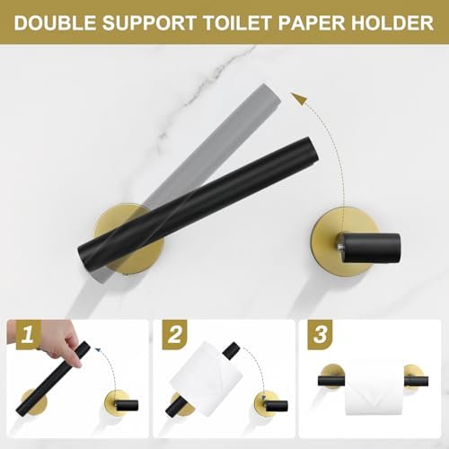 Black and Gold Towel Bar Bathroom Hardware Accessories Set, 10 Pieces Upgraded Round Toilet Paper Holder Towel Rack for Bathroom Wall Mounted, 23.6 Inch Stainless Steel Towel Rods for Bathroom