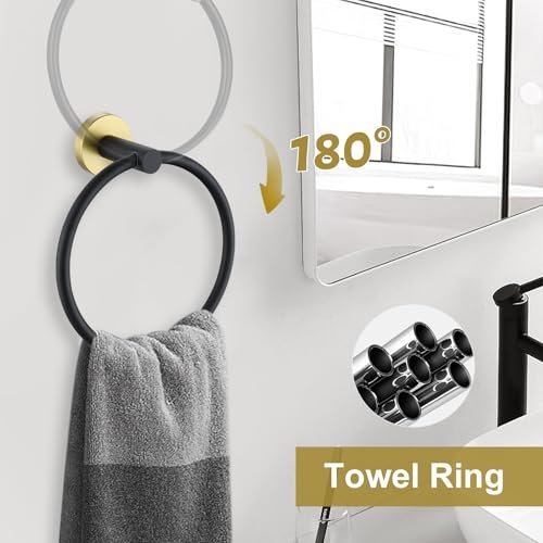 Black and Gold Towel Bar Bathroom Hardware Accessories Set, 10 Pieces Upgraded Round Toilet Paper Holder Towel Rack for Bathroom Wall Mounted, 23.6 Inch Stainless Steel Towel Rods for Bathroom