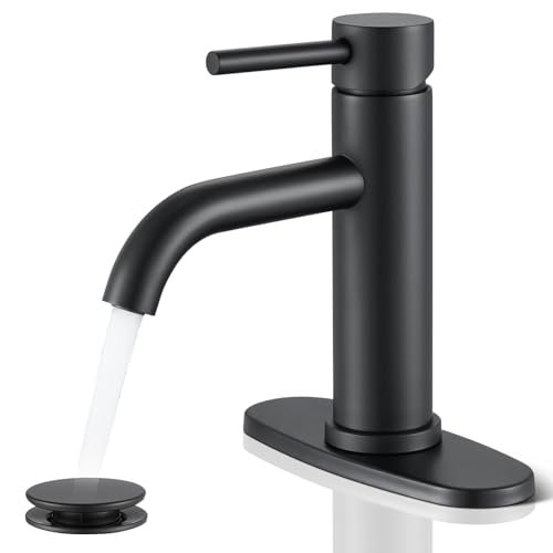 Black Bathroom Faucet, WINKEAR Single Hole Bathroom Faucet with Pop-up Drain and Flexible Hoses, Single Handle Faucet for Bathroom Sink, Vanity, RV, Modern Farmhouse, Suitable for 1 Hole or 3 Hole