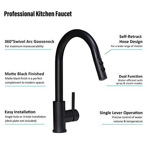 Black Kitchen Faucet with Pull Down Sprayer,Single Handle Pull Out Kitchen Sink Faucet,Commercial Farmhouse RV Bar Utility Kitchen Faucets