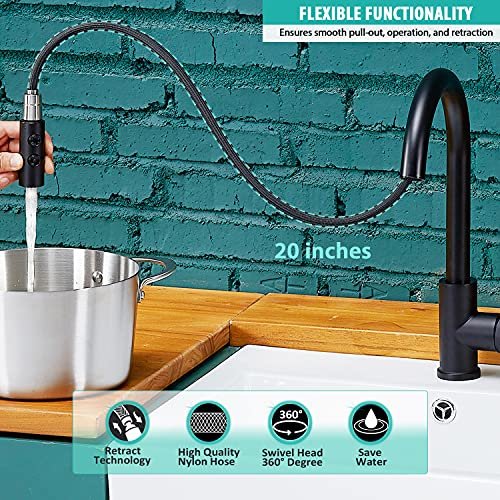 Black Kitchen Faucet with Pull Down Sprayer,Single Handle Pull Out Kitchen Sink Faucet,Commercial Farmhouse RV Bar Utility Kitchen Faucets