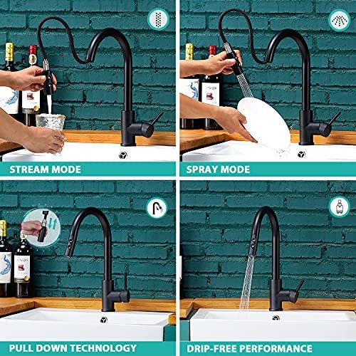 Black Kitchen Faucet with Pull Down Sprayer,Single Handle Pull Out Kitchen Sink Faucet,Commercial Farmhouse RV Bar Utility Kitchen Faucets
