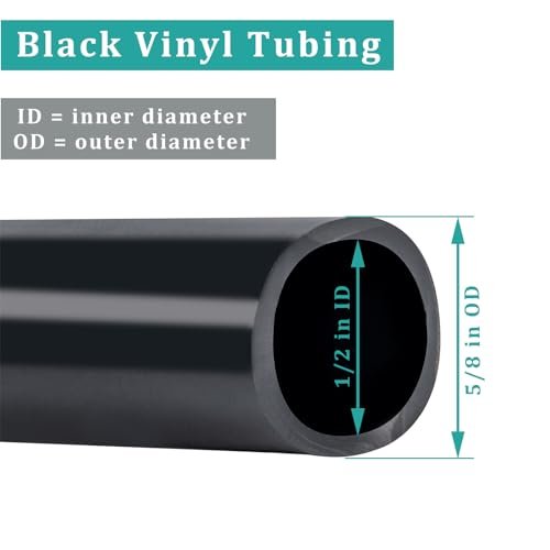 Black Vinyl Tubing 1/2” ID × 5/8” OD - 10 Feet PVC Flexible Plastic Tube Hybrid Hose, Transfer Water Air Oil for Pond Fountain Garden, Non-toxic and BPA free