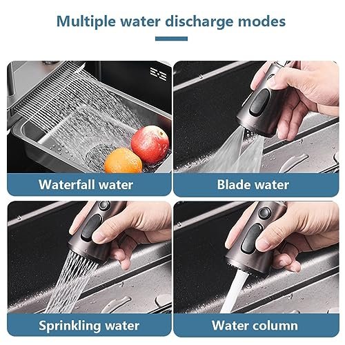 Black Waterfall Kitchen Sink, Drop in Single Bowl Stainless Steel Bar Sink with Cup Washer Sinks, Topmount Workstation Kitchen Sink with Accessories (Size : 26.8 x 17.7in)