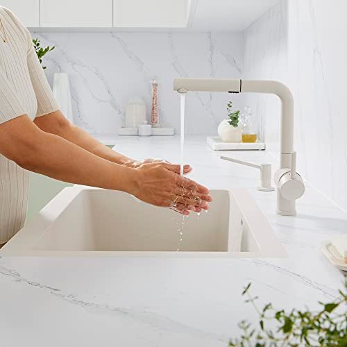 BLANCO 526963 Linus Low-Arc Pull-Out Dual Spray Kitchen Faucet, 1.5 GPM - Soft White