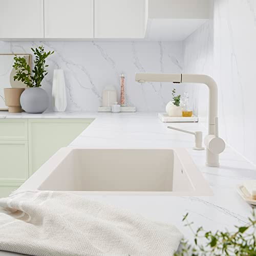 BLANCO 526963 Linus Low-Arc Pull-Out Dual Spray Kitchen Faucet, 1.5 GPM - Soft White