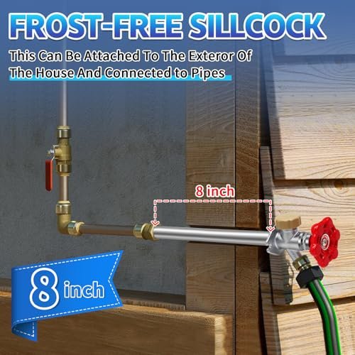 Boltigen 8inch Anti-Siphon Frost Free Sillcock Valve, No Lead Brass Freeze Proof Outdoor Water Faucet, 1/2" NPT X 3/4'' GHT Hose Bib Frost Free Outside Spigot