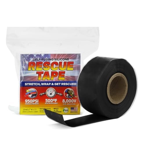 Bond It Rescue Tape, Self-Fusing Silicone for Emergency Plumbing, Pipe & Hose Repair, Electrical Insulation, Waterproof, 950PSI, Made in USA, 1" x 12', Black