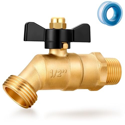Brass Ball Valve Full Flow Male Hose Bibb 1/2" Male NPT inlet Connection with 3/4" GHT water hose outlet Heavy-Brass Faucet for gardens and patios (Butterfly Handle)