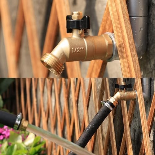 Brass Ball Valve Full Flow Male Hose Bibb 1/2" Male NPT inlet Connection with 3/4" GHT water hose outlet Heavy-Brass Faucet for gardens and patios (Butterfly Handle)
