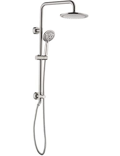BRIGHT SHOWERS Rain System Including 9 Inch Rainfall shower head and Handheld with Height Adjustable Holder, Solid Brass Rail and 60 Inch Long Stainless Steel Shower Hose