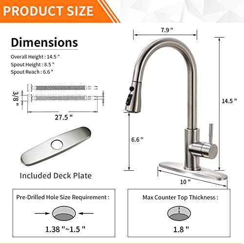 Brushed Nickel Kitchen Faucets with Pull Down Sprayer Kitchen Sink Faucet with Pull Out Sprayer Single Hole Deck Mount Single Handle Stainless Steel Grifos De Cocina 866068SN