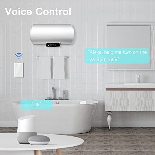 BSEED Smart Water Heater Switch,Work with Amazon Alexa,Google Assistant,WiFi Touch Switch with Smart Life APP Control and Timing Function,20A White Water Heater Switch Suitable for Bedroom,Bathroom