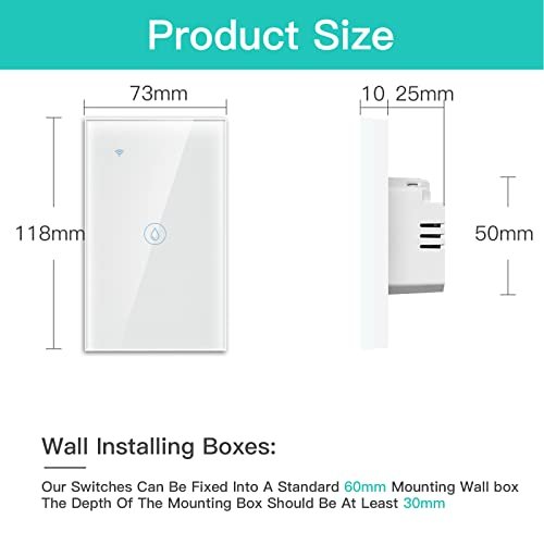 BSEED Smart Water Heater Switch,Work with Amazon Alexa,Google Assistant,WiFi Touch Switch with Smart Life APP Control and Timing Function,20A White Water Heater Switch Suitable for Bedroom,Bathroom