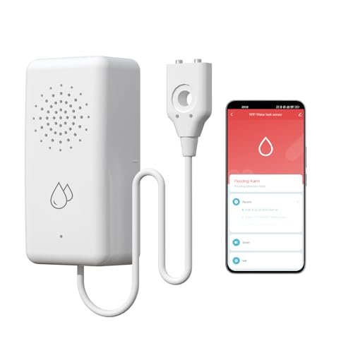 BSEED WiFi Water Leak Detector, Smart Water Sensor with Cable, 85dB Audio/App/SMS/Email Alarm, Rapid Leak Detection for Home, Kitchen, Bathroom, Basement, IP65 Waterproof, No Hub Required,1 Pack