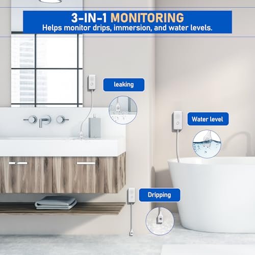 BSEED WiFi Water Leak Detector, Smart Water Sensor with Cable, 85dB Audio/App/SMS/Email Alarm, Rapid Leak Detection for Home, Kitchen, Bathroom, Basement, IP65 Waterproof, No Hub Required,1 Pack
