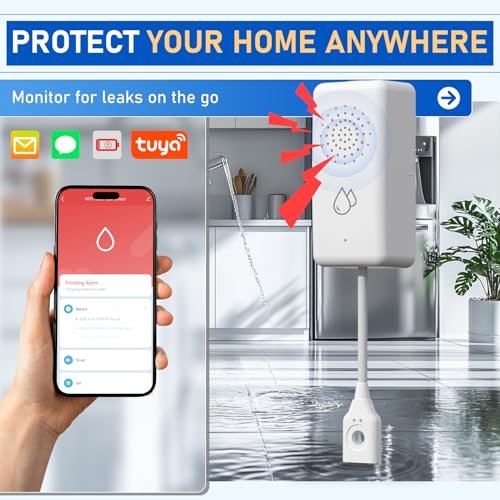 BSEED WiFi Water Leak Detector, Smart Water Sensor with Cable, 85dB Audio/App/SMS/Email Alarm, Rapid Leak Detection for Home, Kitchen, Bathroom, Basement, IP65 Waterproof, No Hub Required,1 Pack