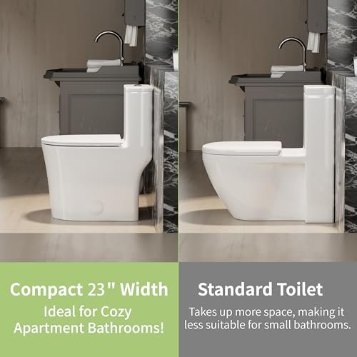 CANEST Compact One Piece Toilet for Bathrooms, Round Small Toilet with Siphon Dual Flush and MAP 1000g, Quiet Soft Close Seat, Space Saving, Standard 12" Rough-In, Easy Clean Ceramic Short Bowl