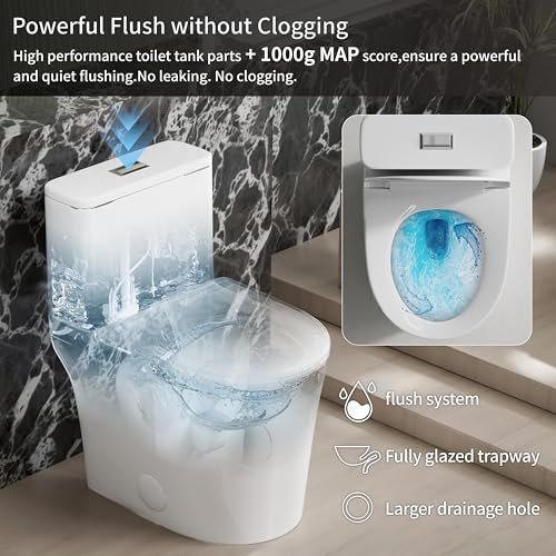 CANEST Compact One Piece Toilet for Bathrooms, Round Small Toilet with Siphon Dual Flush and MAP 1000g, Quiet Soft Close Seat, Space Saving, Standard 12" Rough-In, Easy Clean Ceramic Short Bowl