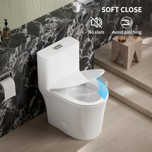 CANEST Compact One Piece Toilet for Bathrooms, Round Small Toilet with Siphon Dual Flush and MAP 1000g, Quiet Soft Close Seat, Space Saving, Standard 12" Rough-In, Easy Clean Ceramic Short Bowl