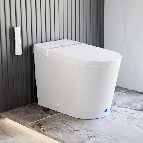 Casta Diva Smart Toilet with Bidet Built in, Smart Bidet Toilet with Wider Heated Seat, Warm Water & Dryer, Foot Sensor Auto Flushing, Night Light, Remote Control 1.28GPF(CD-K020)