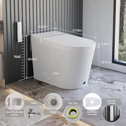 Casta Diva Smart Toilet with Bidet Built in, Smart Bidet Toilet with Wider Heated Seat, Warm Water & Dryer, Foot Sensor Auto Flushing, Night Light, Remote Control 1.28GPF(CD-K020)