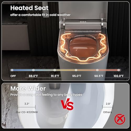 Casta Diva Smart Toilet with Bidet Built in, Smart Bidet Toilet with Wider Heated Seat, Warm Water & Dryer, Foot Sensor Auto Flushing, Night Light, Remote Control 1.28GPF(CD-K020)
