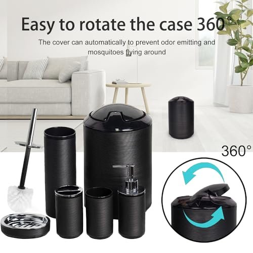 CERBIOR Bathroom Accessories Set 6 Piece Bath Ensemble Includes Soap Dispenser, Toothbrush Holder, Toothbrush Cup, Soap Dish for Decorative Countertop and Housewarming Gift, Black