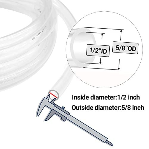 Clear Vinyl Tubing 1/2" ID × 5/8" OD -10 Ft 60PSI,Flexible Plastic Tubing,BPA Free Non-Toxic, Multipurpose Hybrid Clear Reinforced Tube with 2 Screw Clamps