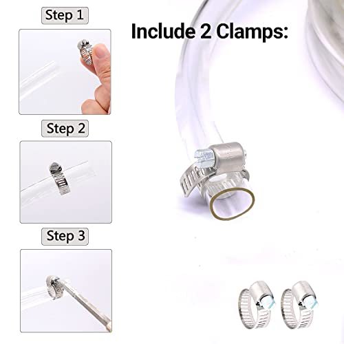 Clear Vinyl Tubing 1/2" ID × 5/8" OD -10 Ft 60PSI,Flexible Plastic Tubing,BPA Free Non-Toxic, Multipurpose Hybrid Clear Reinforced Tube with 2 Screw Clamps