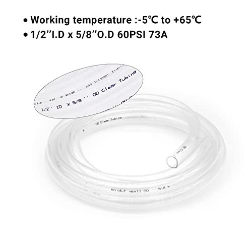 Clear Vinyl Tubing 1/2" ID × 5/8" OD -10 Ft 60PSI,Flexible Plastic Tubing,BPA Free Non-Toxic, Multipurpose Hybrid Clear Reinforced Tube with 2 Screw Clamps