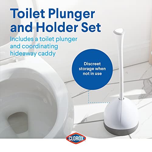 Clorox Toilet Plunger with Hideaway Caddy – Toilet Plunger for Bathroom, Bathroom Organizers & Storage, Bathroom Accessories, Toilet Unclogger, Plunger with Holder