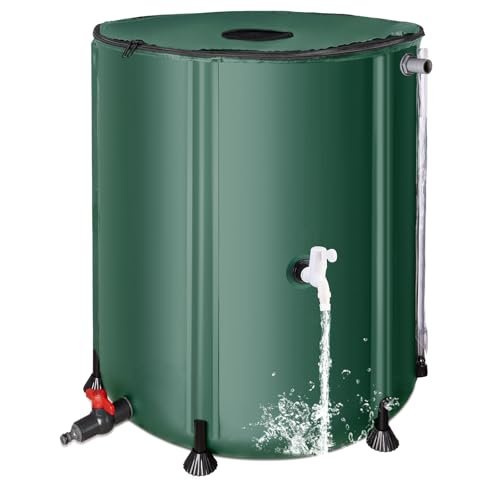 Collapsible Rain Barrel Water Collection System - 53 Gallon Portable Water Storage Tank,Foldable Rainwater Collect System Downspout, Water Catcher Container with Filter, Spigots＆Overflow Kit