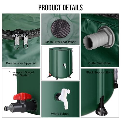 Collapsible Rain Barrel Water Collection System - 53 Gallon Portable Water Storage Tank,Foldable Rainwater Collect System Downspout, Water Catcher Container with Filter, Spigots＆Overflow Kit