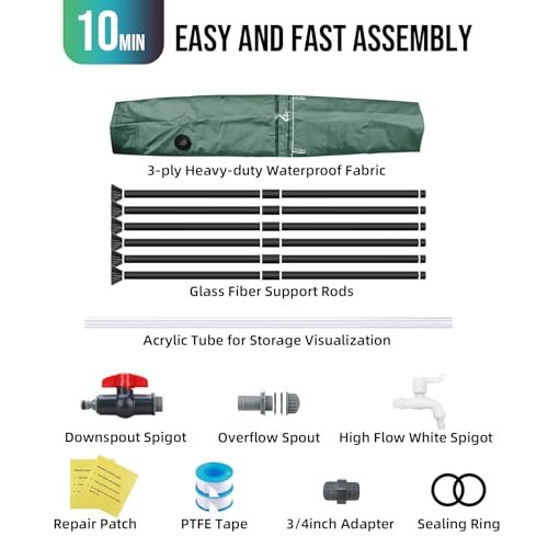 Collapsible Rain Barrel Water Collection System - 53 Gallon Portable Water Storage Tank,Foldable Rainwater Collect System Downspout, Water Catcher Container with Filter, Spigots＆Overflow Kit