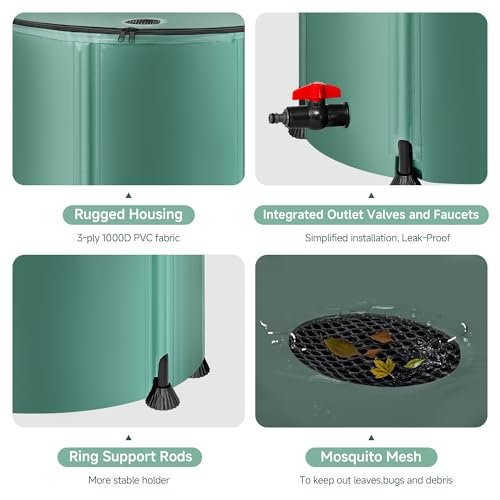 Collapsible Rain Barrel Water Storage Containers-53 Gallon Portable Rainwater Collect System Water Tank to Collect Rainwater from Gutter Downspout Water Catcher with Spigots,Filter＆Overflow Kits