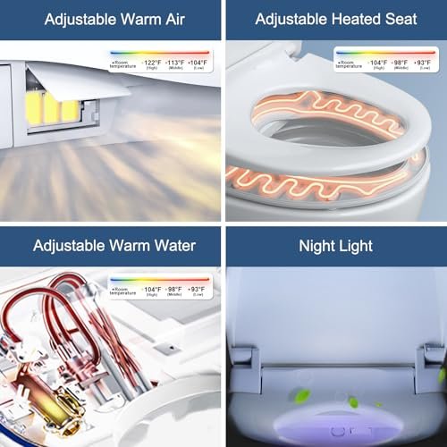 Combier Bidet Toilet Seat with Heated Warm Water & Nozzle Wash, Auto-Dry, Quiet Close Lid, Wireless Remote - Electric Bidet Seat 102S-B(Elongated)