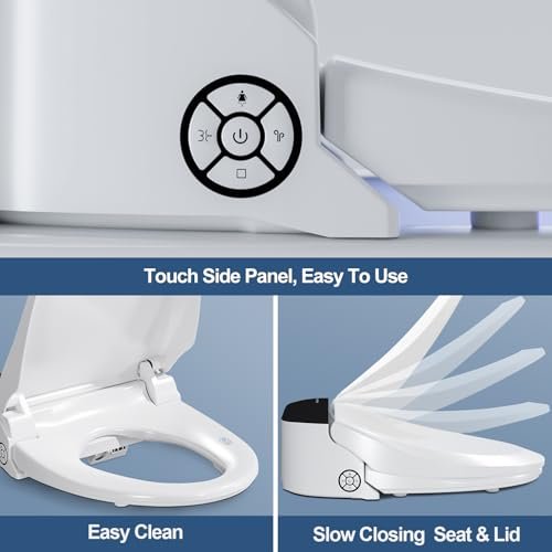 Combier Bidet Toilet Seat with Heated Warm Water & Nozzle Wash, Auto-Dry, Quiet Close Lid, Wireless Remote - Electric Bidet Seat 102S-B(Elongated)