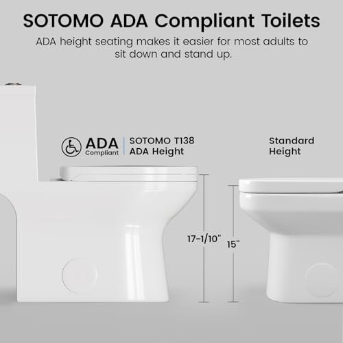Compact ADA Toilet, 12" Rough-in Elongated One-Piece Toilet with Quick Release & Soft Close Toilet Seat, 1.1/1.6 GPF Dual Flush Water-Saving White, aMJ-T138